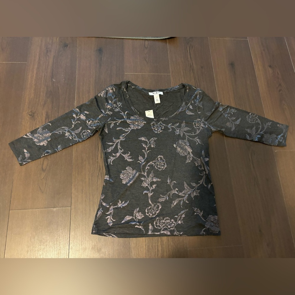 WHBM 3Q Foil PRNT SCOOP Neck Tee, size S